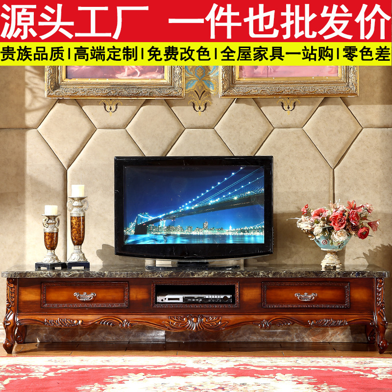 European-style solid wood tea table TV cabinet combination American Country TV cabinet small apartment retro living room floor cabinet New
