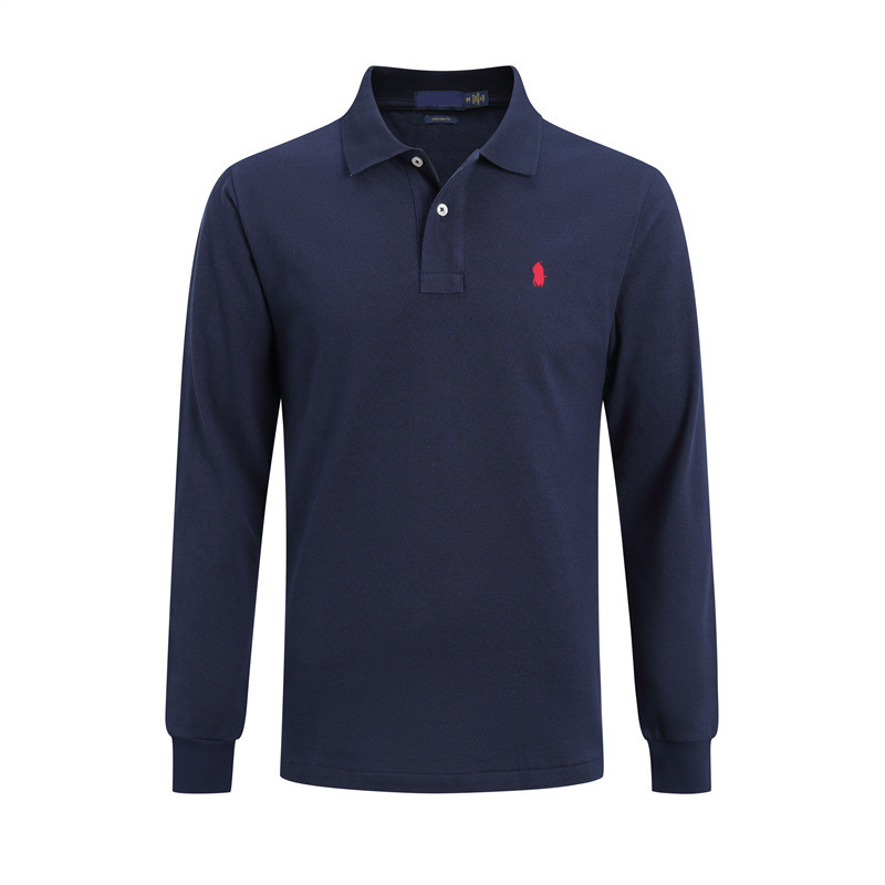 Spring and Autumn Style Export American Men's Long-Sleeve Polo Shirt with Small Horse Logo, Pure Cotton Turn-Down Collar T-Shirt, Men's Casual Polo Shirt