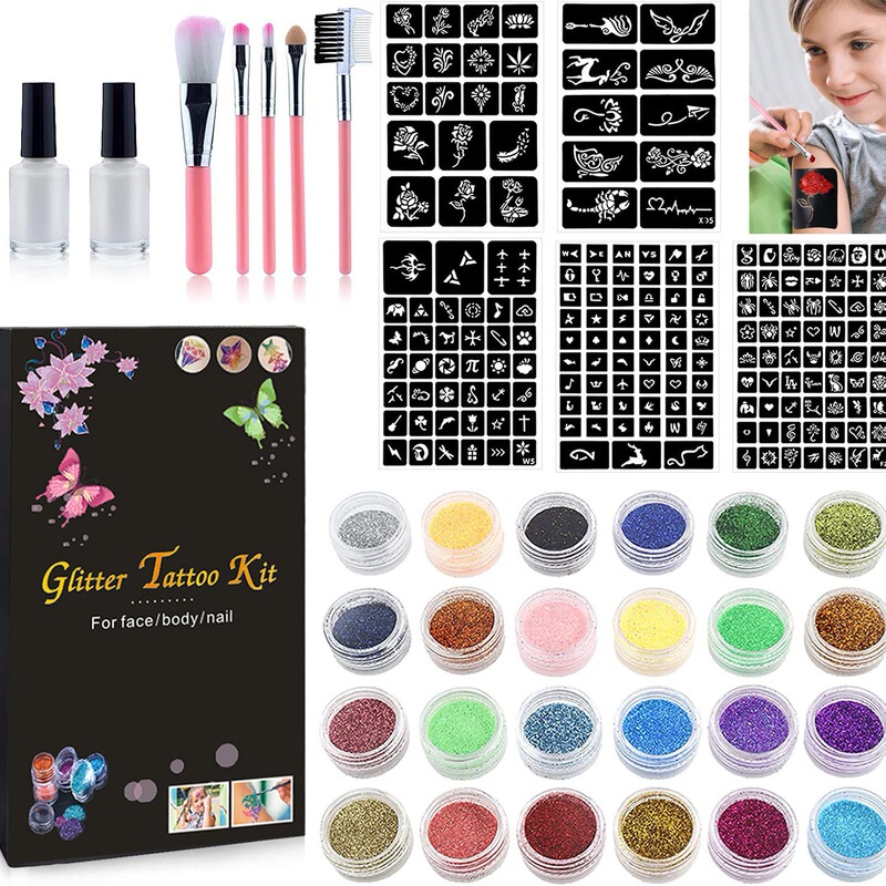 New Cartoon Glitter Powder Tattoo suit Semi-permanent Small Tattoo Color Template Stage Glitter Powder Makeup Cross-border Hot Sale