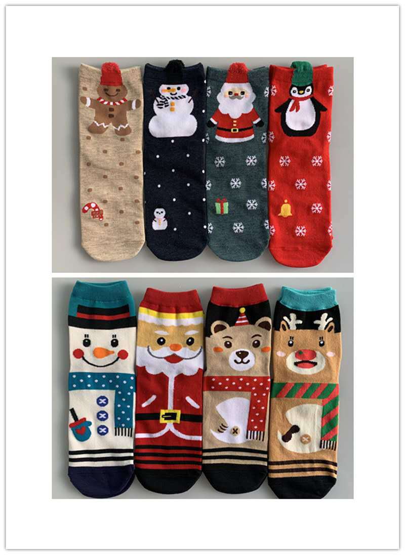 礼盒圣诞袜跨境 秋冬款中筒袜子女 圣诞袜盒装可爱卡通红色礼盒袜详情10