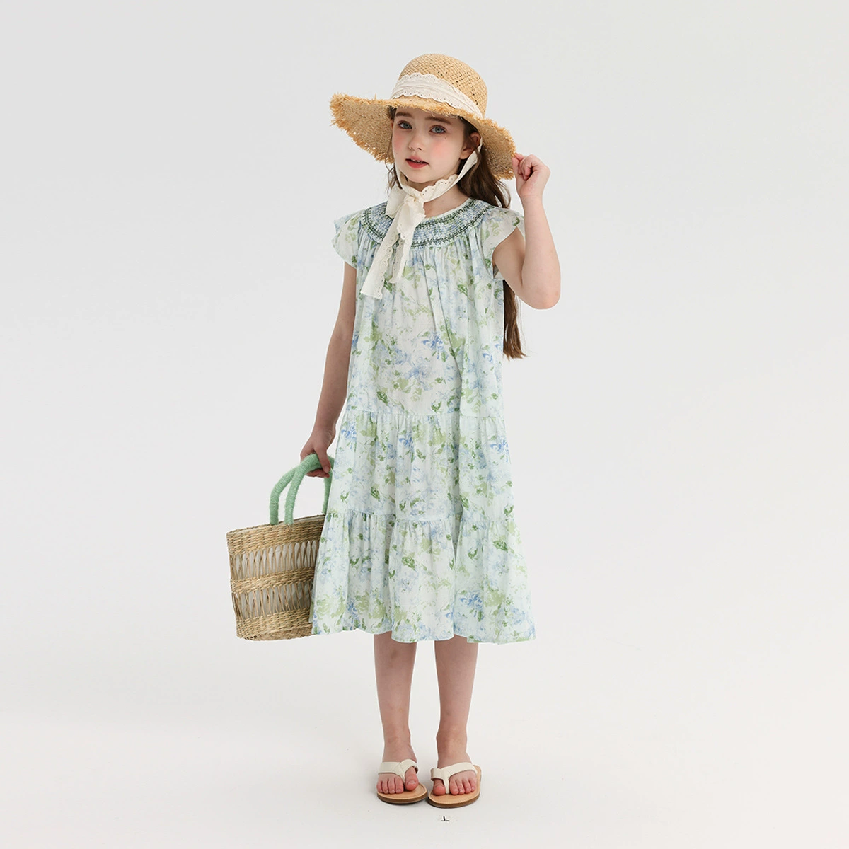 布丁哈鲁 Summer summer clothes, children's long skirt, cotton dress, flowered