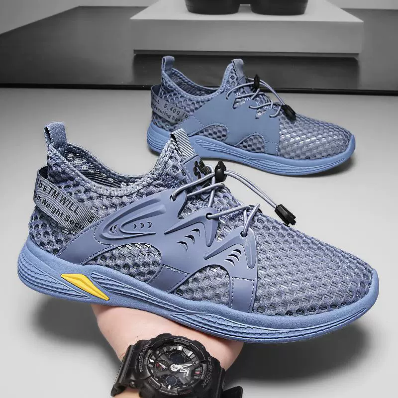 Мужская обувь Летняя дышащая сетчатая полая сетчатая обувь мужская повседневная беговая легкая нескользящая спортивная обувь с мягким дном