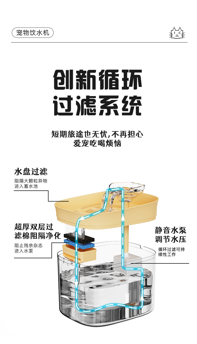 宠物智能饮水机流动猫咪饮水器静音大容量喝水循环续水自动喂水器