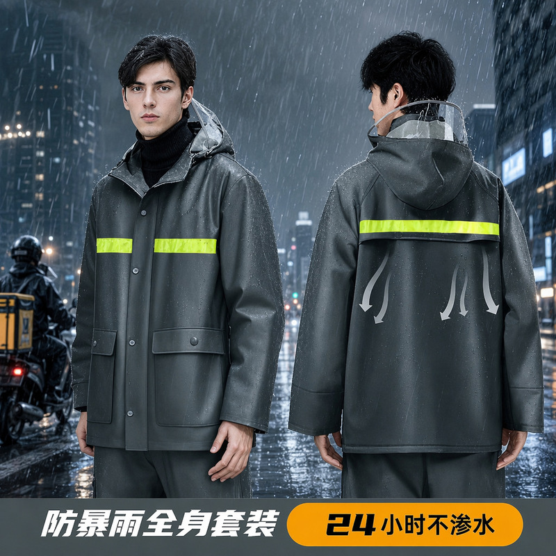 Raincoat, full-body, one-piece design, for delivery riders, electric scooter compatible, thickened for enhanced protection, split-style, men's, designed for heavy rain, breathable, and waterproof Raincoat, full-body, one-piece design, for delivery riders, electric scooter compatible, thickened for enhanced protection, split-style, men's, designed for heavy rain, breathable, and waterproof