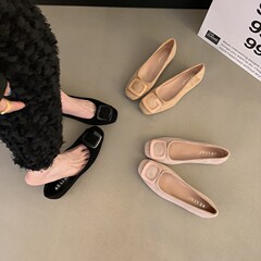 内增高鞋子韩版气质方头浅口单鞋通勤鞋女早秋新款一脚蹬软底女鞋