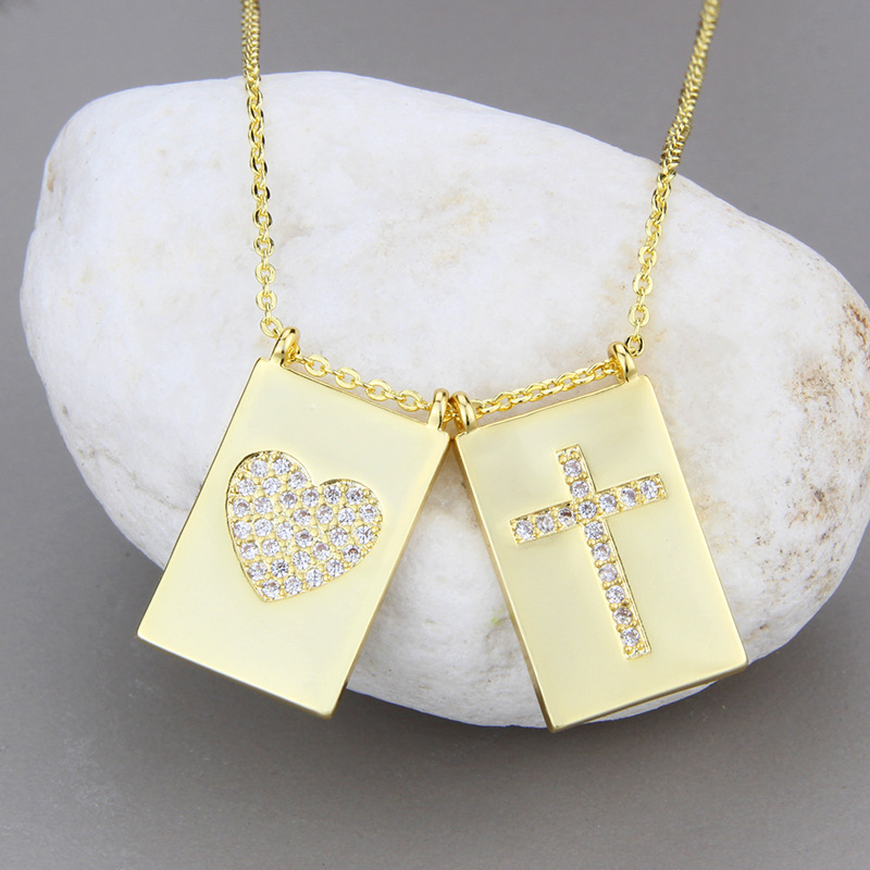 Square White Zirconium Heart-shaped Cross Necklace display picture 5