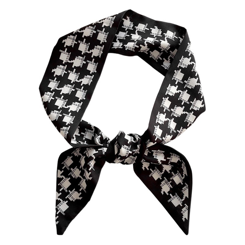 Bufanda larga de seda de las mujeres nuevo estilo coreano versátil retro geométrico bolsa de corbata regalo de mano pequeña bufanda de seda cinta decorativa de la banda del pelo