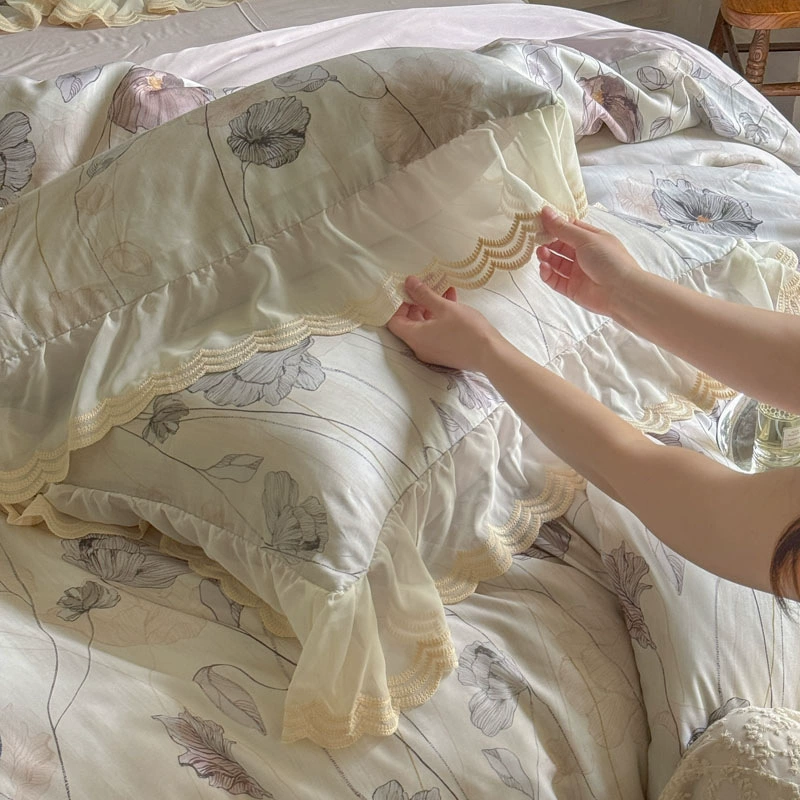 Летний элитный комплект, шелковистый пододеяльник, простыня, кровать, комплект из 4 предметов, французский стиль, постельное белье