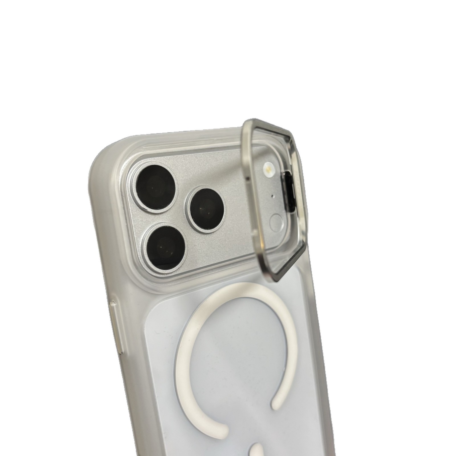 Funda Magnética con Soporte de Lente para iPhone 16/17 Pro Max de Acrílico Transparente Anticaídas