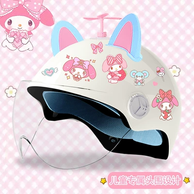 Motosiklet kaskı (dəbilqə) student melody four seasons motorcycle - bright-white-high-definition-random-windmill-blue-and-pink-combination-3c-certified-model-meimei-tz