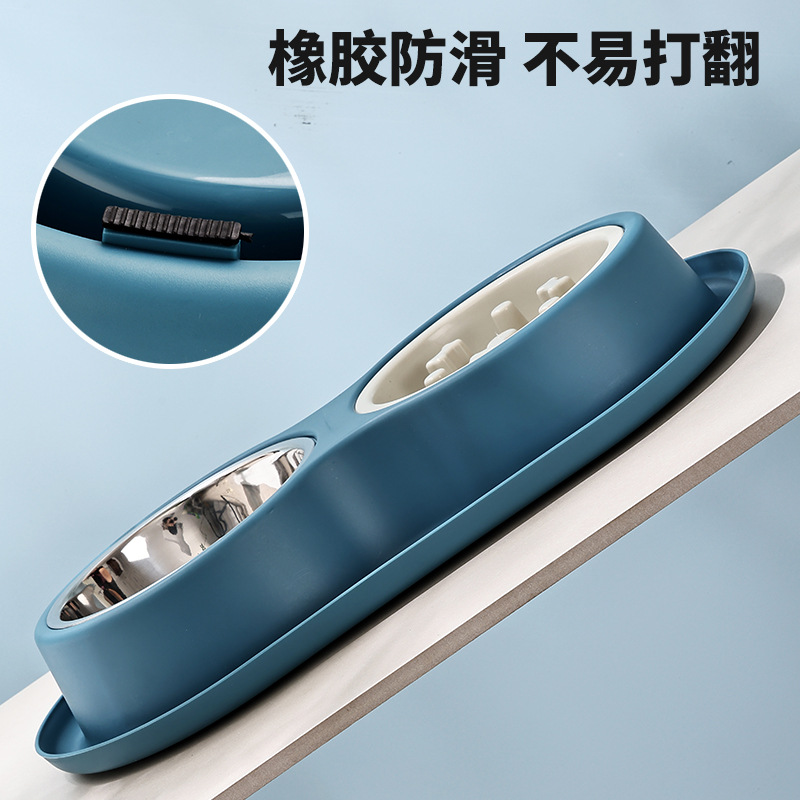 Dibujos animados anti-hormiga mascota tazón doble gato perro tazón de comida antideslizante tazón doble Teddy tazón de plástico a prueba de fugas gato tazón doble