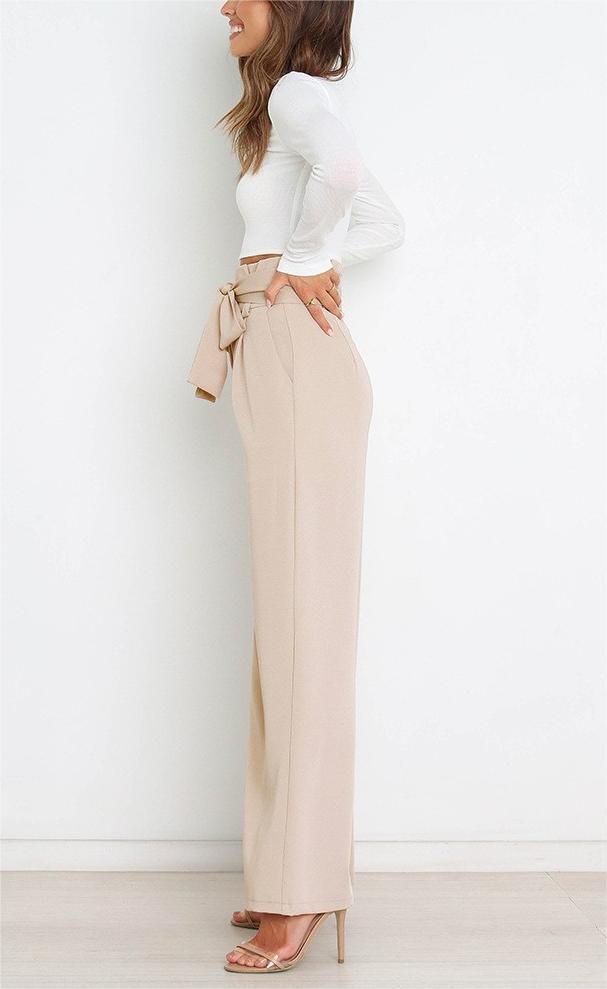 315g Weight Full Length Pants Length Polyester Fabric Type High Waist Waist Line Straight Pants Pants Type Micro-Elastic Elasticity Holiday Occasion Regular Fit Fit Type Solid Color Pattern Summer, Spring Season Women'S Gender Bowknot Design Simple Style, Streetwear Style Women's Holiday Simple Style Streetwear Solid Color Full Length Bowknot Straight Pants 4