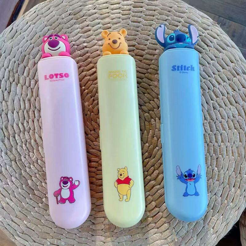 Authentic Strawberry Bear Magnetic Portable Tableware 304 Stainless Steel Stitch Cartoon Spoon and Chopsticks Set Winnie the Pooh Tableware