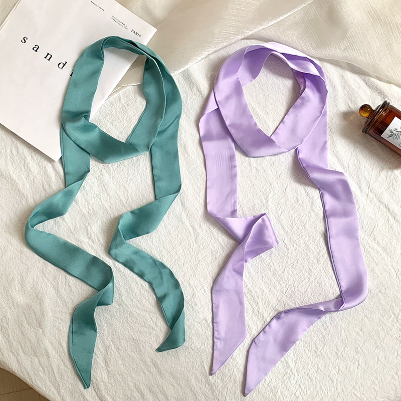 Pañuelo de seda de tira larga, sentido avanzado, nuevo color caramelo, color sólido, bufanda estrecha y versátil, cinta decorativa para el cabello, cinta para atar, cinta