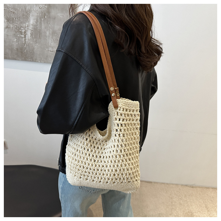 Artistic and retro hand-woven bags, casual cotton thread single-shoulder bags, tote bags, woolen bags, shopping bags for women undefined