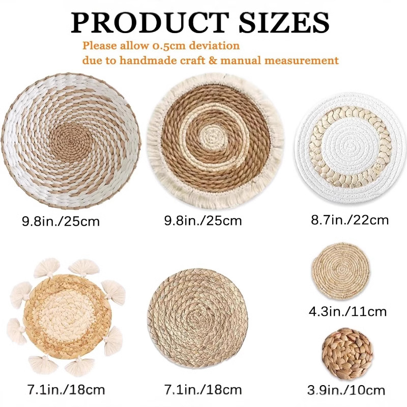 Alfombrilla de aislamiento térmico de estilo japonés Alfombrilla de mesa Alfombrilla de tazón resistente al calor Alfombrilla de plato tejida de paja Alfombrilla de olla Alfombrilla de comedor resistente al calor Posavasos caseros tejidos