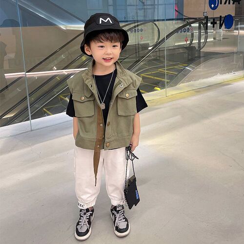 Boys' Vest 2024 Spring and Autumn New Korean Style Baby Workwear Tops for Children and Middle School Spring and Autumn Style Versatile Western Jackets