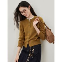 荣太全羊毛梦幻彩色纽扣圆领针织开衫女2025新款休闲通勤长袖外套