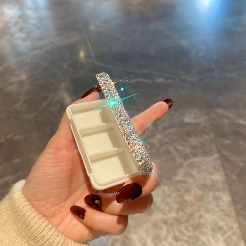Mini Portable Luxury Drug Box with Diamond Accents for Morning, Noon, and Night Medication Storage