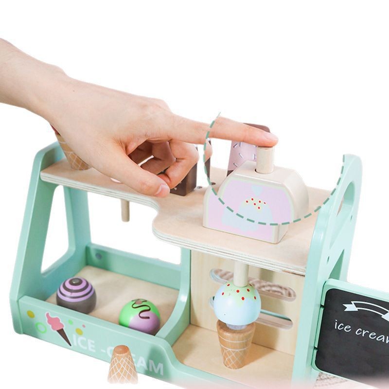 国境を越えた模擬アイスクリーム店の子供たちのままごと玩具木製アイスクリームもちはミニキッチンを販売している