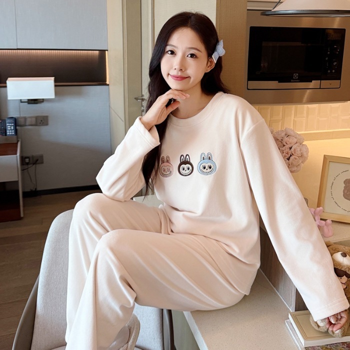 实体批发实体店】秋冬睡衣女双面海岛绒加厚圆领舒适套装可外穿保|undefined