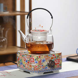电陶炉煮茶家用茶炉玻璃铁壶银壶泡茶煮茶器珐琅彩风炉套装