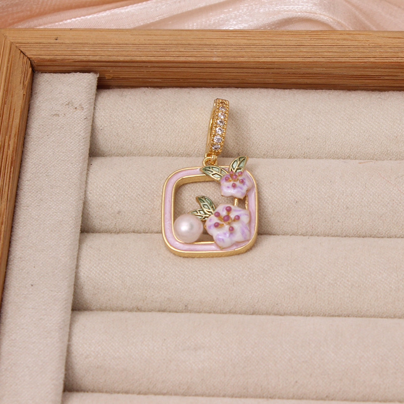 6g Weight Pendant Jewelry Making Type DIY Ornament Accessories Classification 1 Piece Quantity Freshwater Pearl, Copper Material Flower Pattern All Seasons Season Enamel Design Chinoiserie, Classical Style 1 Piece Freshwater Pearl Copper Flower Pendant 21