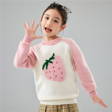儿童羊毛衫半高领拼色草莓可爱加厚毛衣秋冬女童保暖打底衫羊绒衫