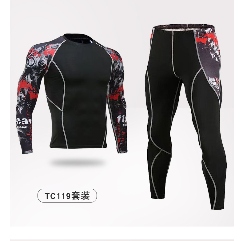Logotipo personalizado fitness traje de ropa deportiva primavera y otoño para hombres transpirable cuello redondo elástico alto estampado manga larga ropa ajustada de secado rápido