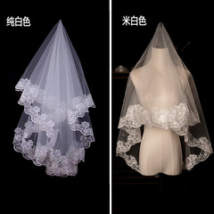 卸売り欧米の花嫁の単層漂白色のベールのウェディングドレスは結婚レースのベールのメーカーを飾ります。
