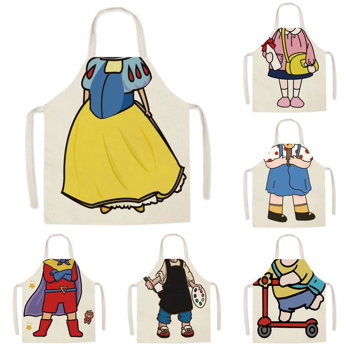 Модный креативный необычный мультяшный модный льняной фартук без рукавов с изображением супергероя для родителей и детей, кулинарная студия, большой размер с защитой от пятен