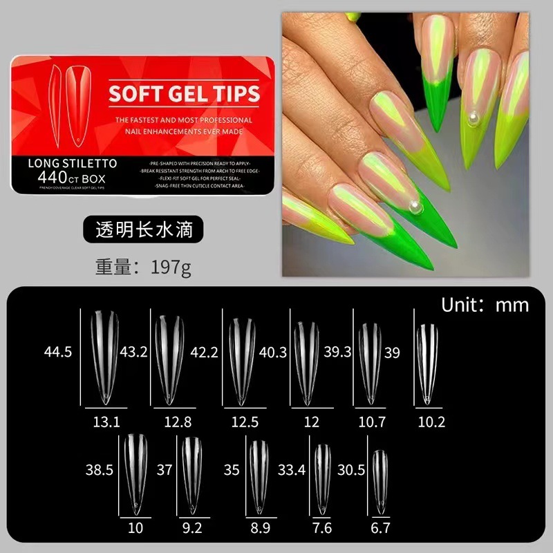 Amazon porcelana caja blanca esmalte de uñas ultra-delgada sin costuras esmerilado gota de agua larga almendra tallado libre esmalte de uñas 550 piezas/caja