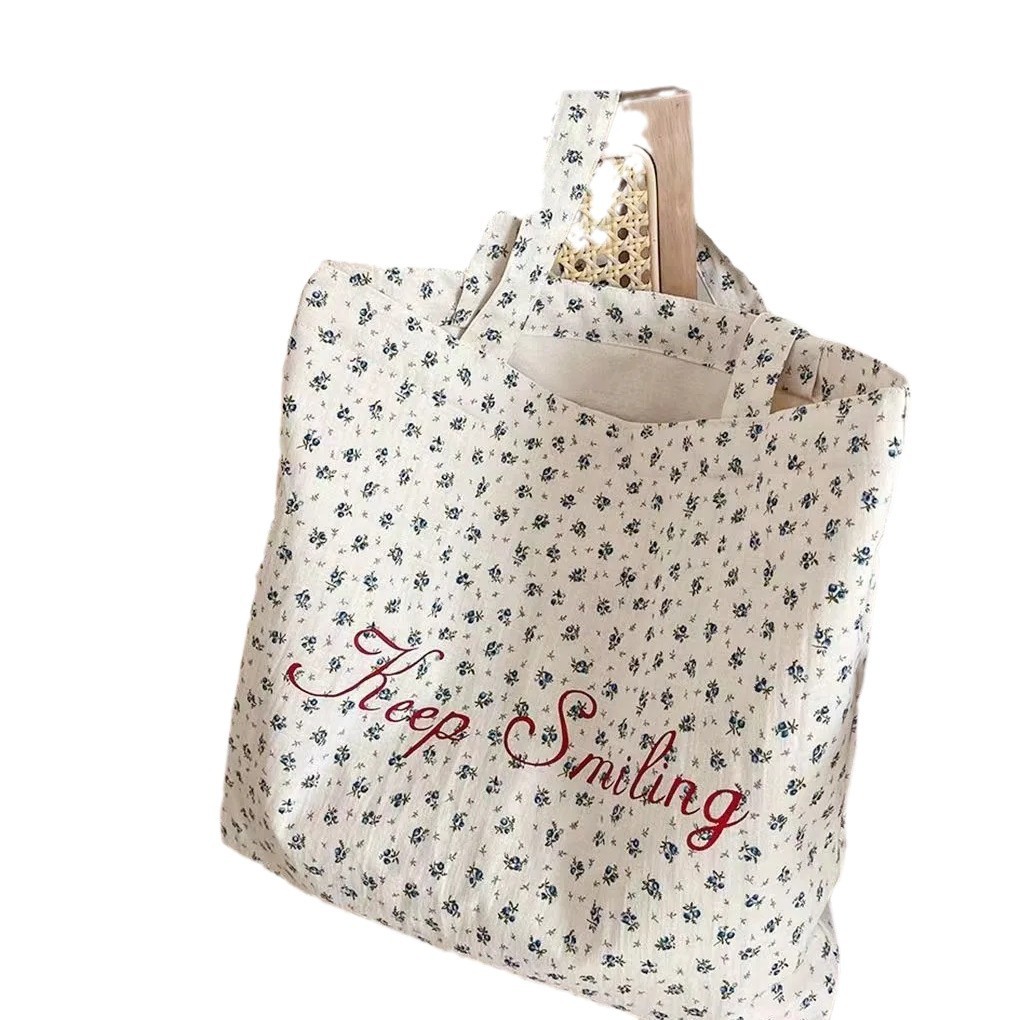 국경 간 새로운 프랑스 복고풍 꽃 가방 틈새 편지 소녀 어깨 캔버스 가방 예술적 신선한 쇼핑백