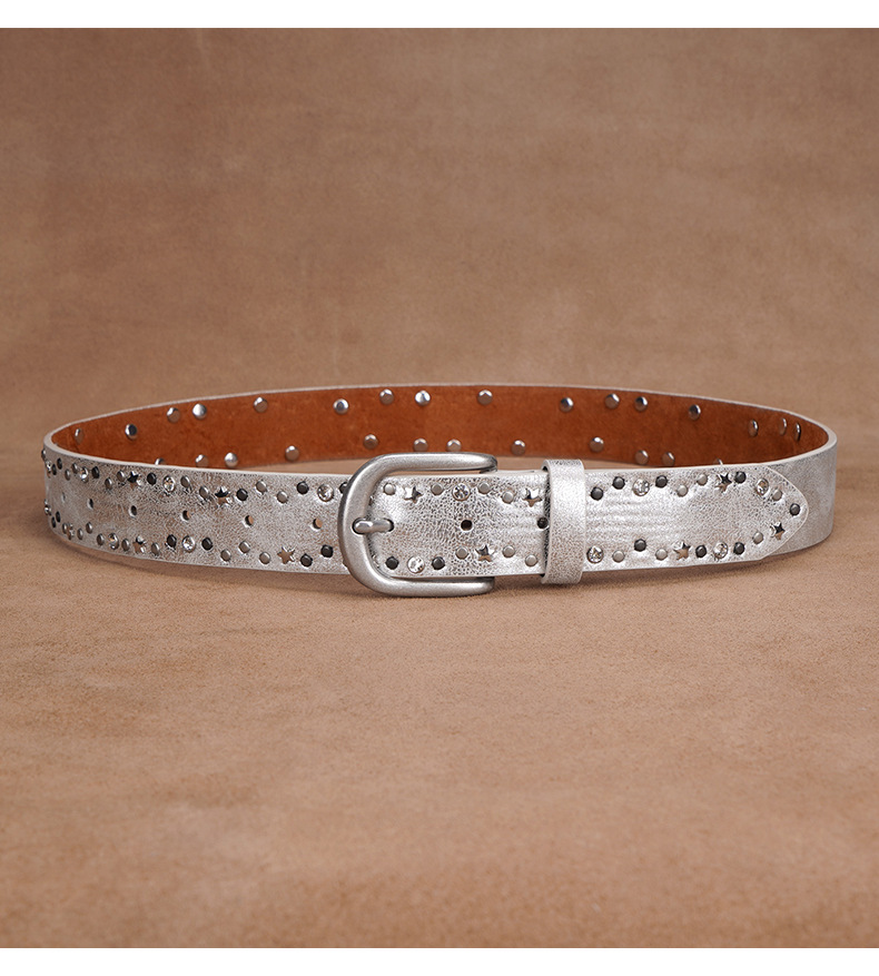 Cinturón punk con remaches para mujer en algodón estilo retro_voghion.com