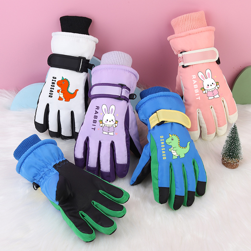 Niños con pantalla táctil invierno 3 - 12 años de edad grueso impermeable a prueba de viento antideslizante calentamiento de esquí para jugar con nieve guantes de dinosaurio de terciopelo