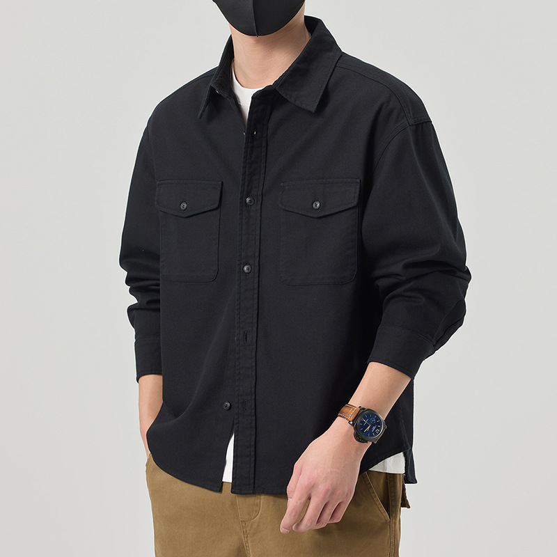 Tencel Lyocell Solid Color Shirt Men's 2025 Spring and Autumn Simple All-match Japanese Vintage Workwear Casual Shirt