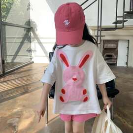 女童短袖套装夏季装新款儿童韩版卡通时尚休闲打底衫宝宝2026新款