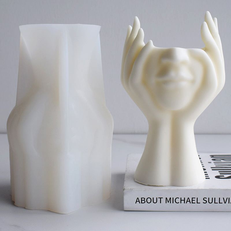Hand-held face flowerpot silicone mold 3D face vase crystal glue gypsum cement succulent potted ornaments mold