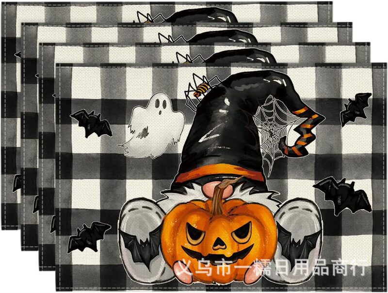国境を越えたtemu爆発ハロウィーンの食事マットカボチャ頭蓋魔女スパイダーデジタルプリントマット断熱マット装飾|undefined