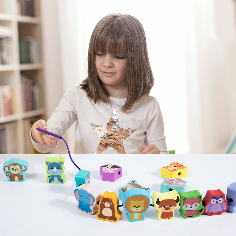 Amazon madera con cuentas bebé cuerda apilados bloques de construcción de partículas grandes jengle juguetes educativos de madera image 5