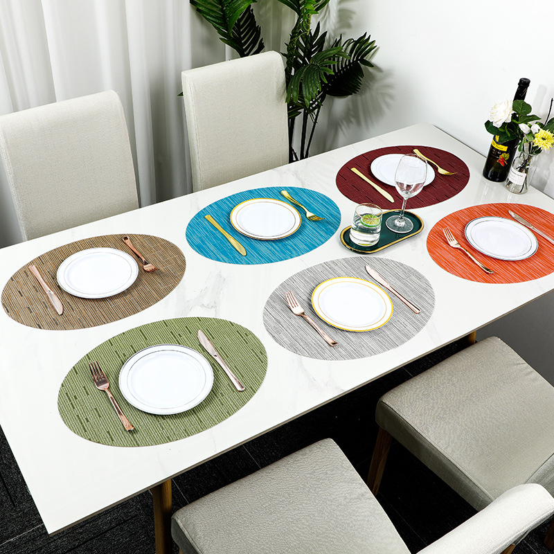 Amazon Nordic Solid Color Bamboo Pattern PVC Placemat Teslin Oval Western Placemat Non-slip Table Mat Insulation Mat