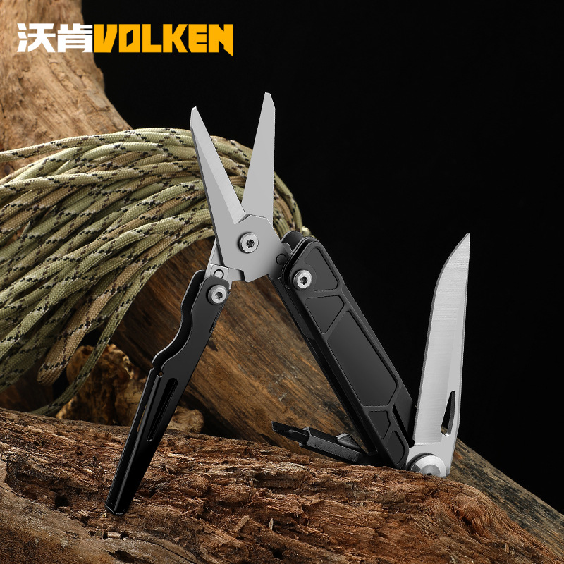 户外刀具迷你不锈钢剪刀 便携多功能刀剪黑色露营工具折叠刀 新品