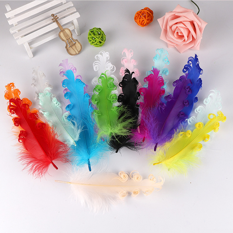 Wholesale goose feather roll large floating goose feather handmade DIY feather floating curly hair color craft feather decoration