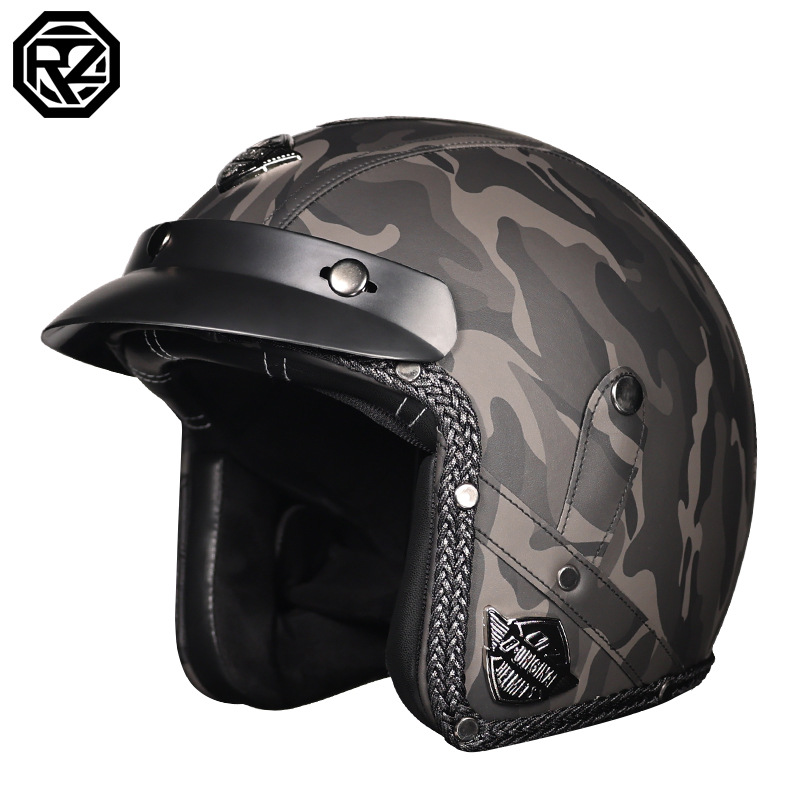 3C certificado retro Prince Cruiser motocicleta tres cuartos casco medio casco casco casco de cuero cuatro estaciones de seguridad