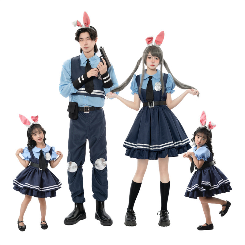 万圣节疯狂动物城男女亲子朱迪兔子警官cos服全套情侣舞台派对服