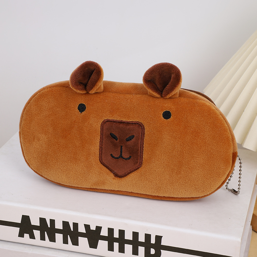 Bolso de lápices de felpa Kapibala de estilo explosivo Bolso de papelería para niños de carpincho de dibujos animados de gran capacidad Bolso de almacenamiento de suministros escolares