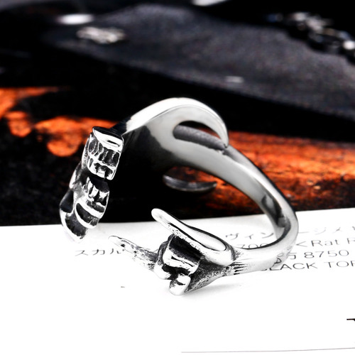 beier不锈钢开口可调节个性戒指 男士复古朋克骷髅头钛钢指环批发