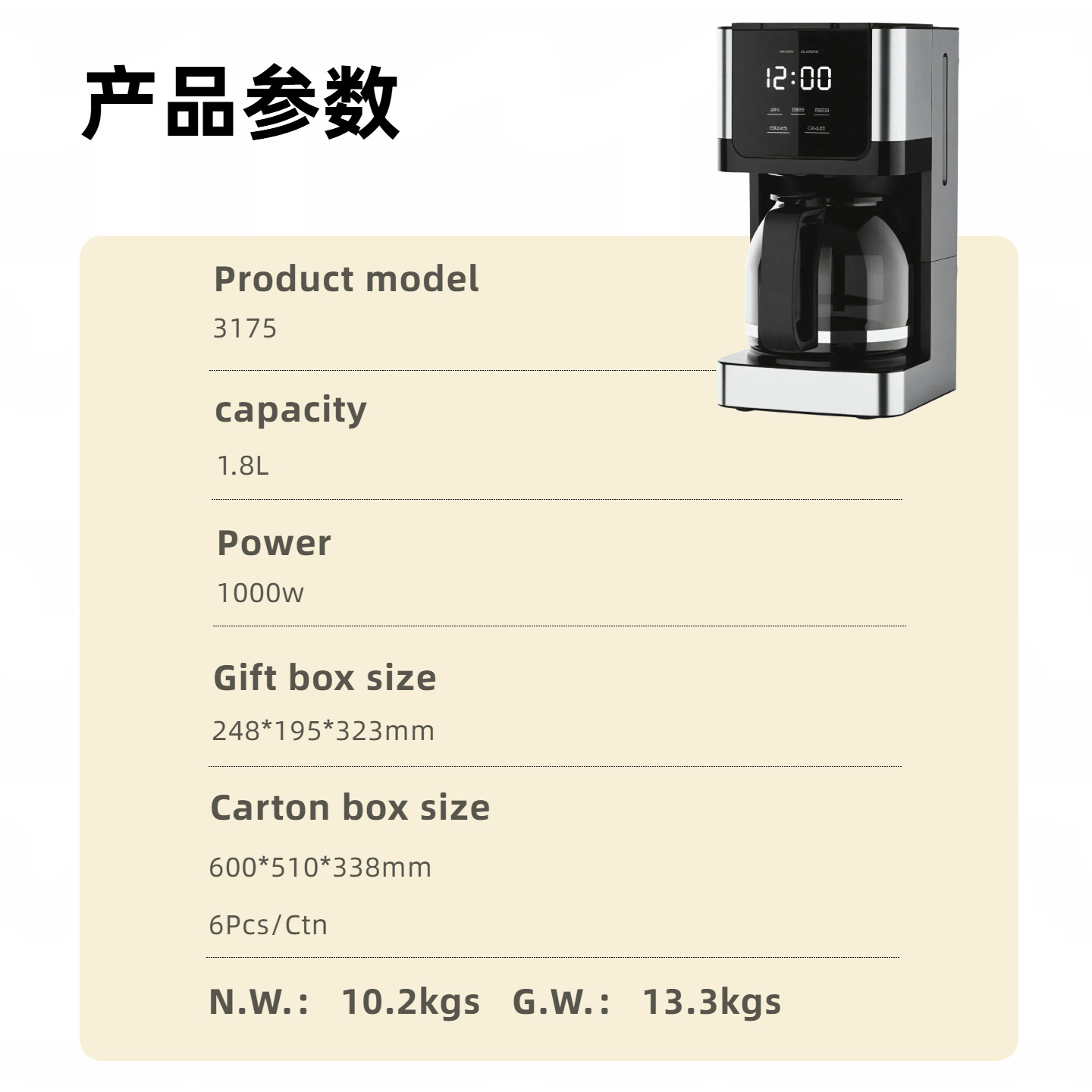 Máquina de café americana doméstica 1.8L transfronteriza Europa y Estados Unidos en stock cafetera de goteo cafetera de goteo