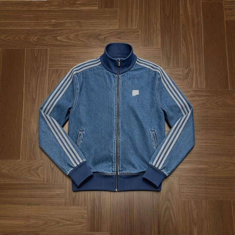 Correct Version of the New Three-Stripe Denim Jacket, Unisex Loose-Fitting Stand-Collar Sports Denim Set Jacket Correct Version of the New Three-Stripe Denim Jacket, Unisex Loose-Fitting Stand-Collar Sports Denim Set Jacket