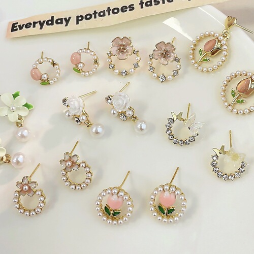 Spring earrings, silver needles, flower season, sweet tulips, fresh women's earrings, exquisite design, forest style earrings wholesale